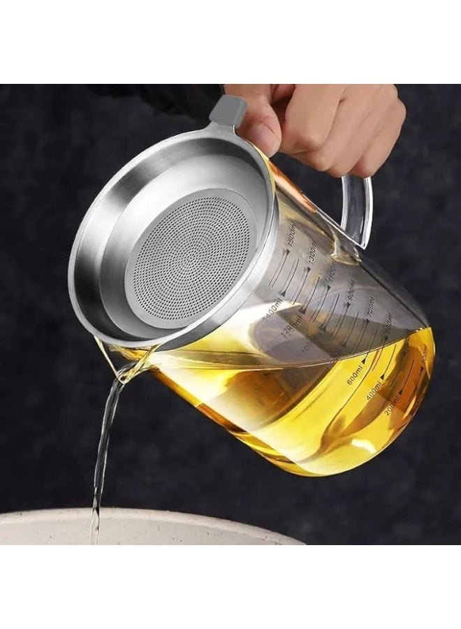Oil Strainer Pot with Fine Mesh Strainer for Frying Oil Storage 1.2L - Image 1